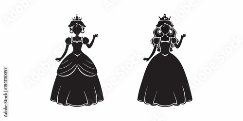 Two elegant princesses in silhouette facing opposite directions