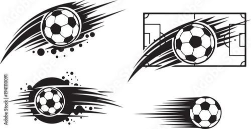 Soccer Ball Vector Illustrations in Motion with Brush Strokes