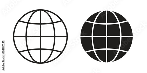 Earth icon, line pictogram on white.
