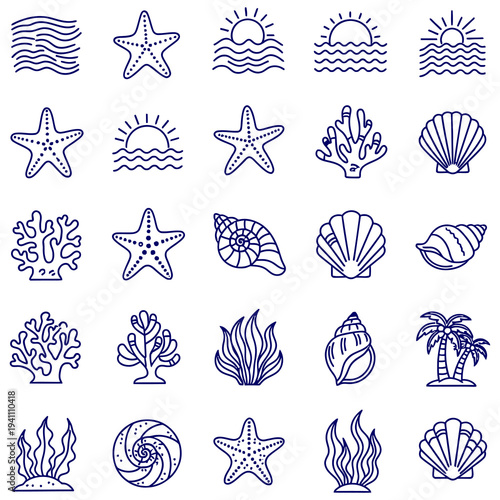 Collection of ocean and beach icons.