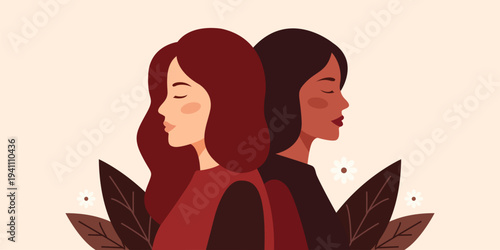 Women Diverse Profiles Celebrating International Womens Day with Natural Elements