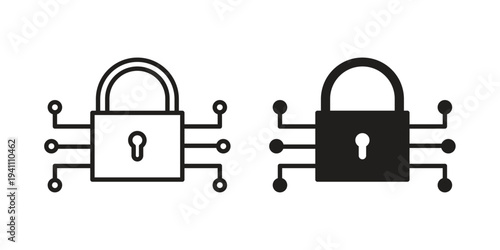 Encryption icon, line pictogram on white.