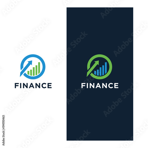 Finance icons with graphs and arrows on white and dark backgrounds icon