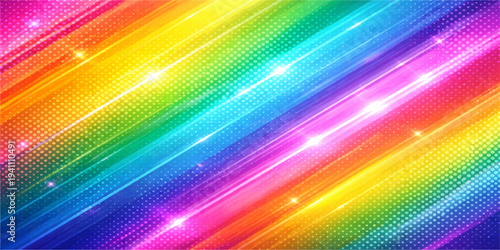 Bright abstract colorful rainbow background featuring a digital spectrum pattern with vibrant light stripes and a seamless texture design for a creative wallpaper illustration