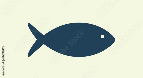 Dark blue fish silhouette on light green background simple flat design element for web or graphic use, Generative AI.