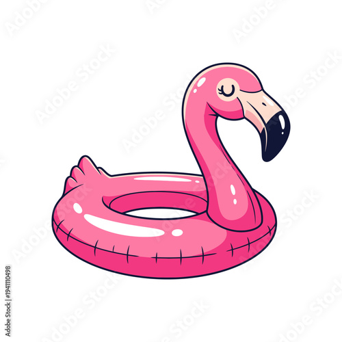 Pink inflatable flamingo pool float with cartoonish design and shiny surface.