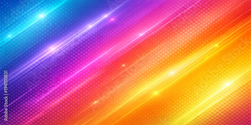 A vibrant abstract rainbow background features a colorful gradient pattern with blurred vector lines and a bright light spectrum texture for an artistic wallpaper design