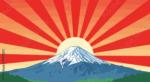 Mount Fuji Sunrise Majestic Sunburst Rays Japanese Landscape