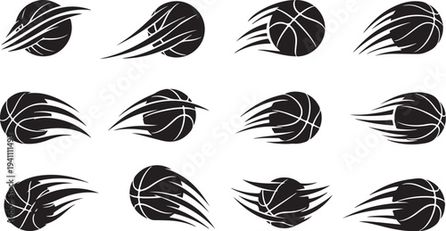 Motion Blur Basketball Icons in Black and White Colors