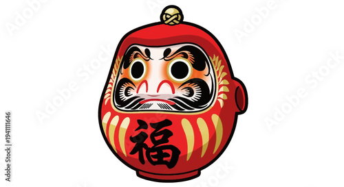 Japanese Daruma Doll with "Fuku" Symbol for Luck and Fortune