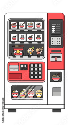 Japanese Ramen Vending Machine - Automated Food Dispenser with Delicious Noodle Bowls