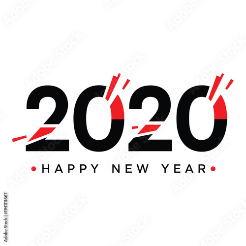 Happy New Year 2020 celebration text with fireworks  New Year Eve party greeting icon