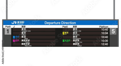 Japanese Train Station Departure Board with Platform Information