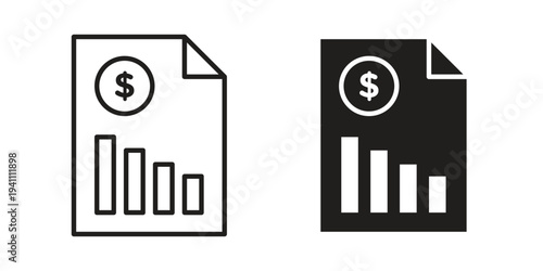 Financial report icon, line pictogram on white.