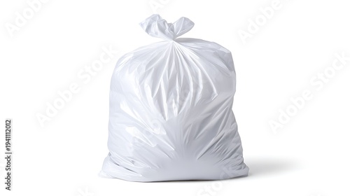 White plastic kitchen trash bag isolated on a clean white background suitable for household and cleaning related themes.