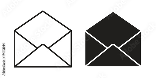 Envelope open icon, line pictogram on white.