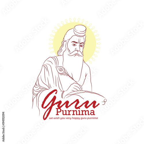 Guru Purnima Greeting Illustration With Guru Blessing Disciple  Guru Purnima, conveying devotion, respect, mentorship and spiritual tradition in Indian Hindu culture for festival