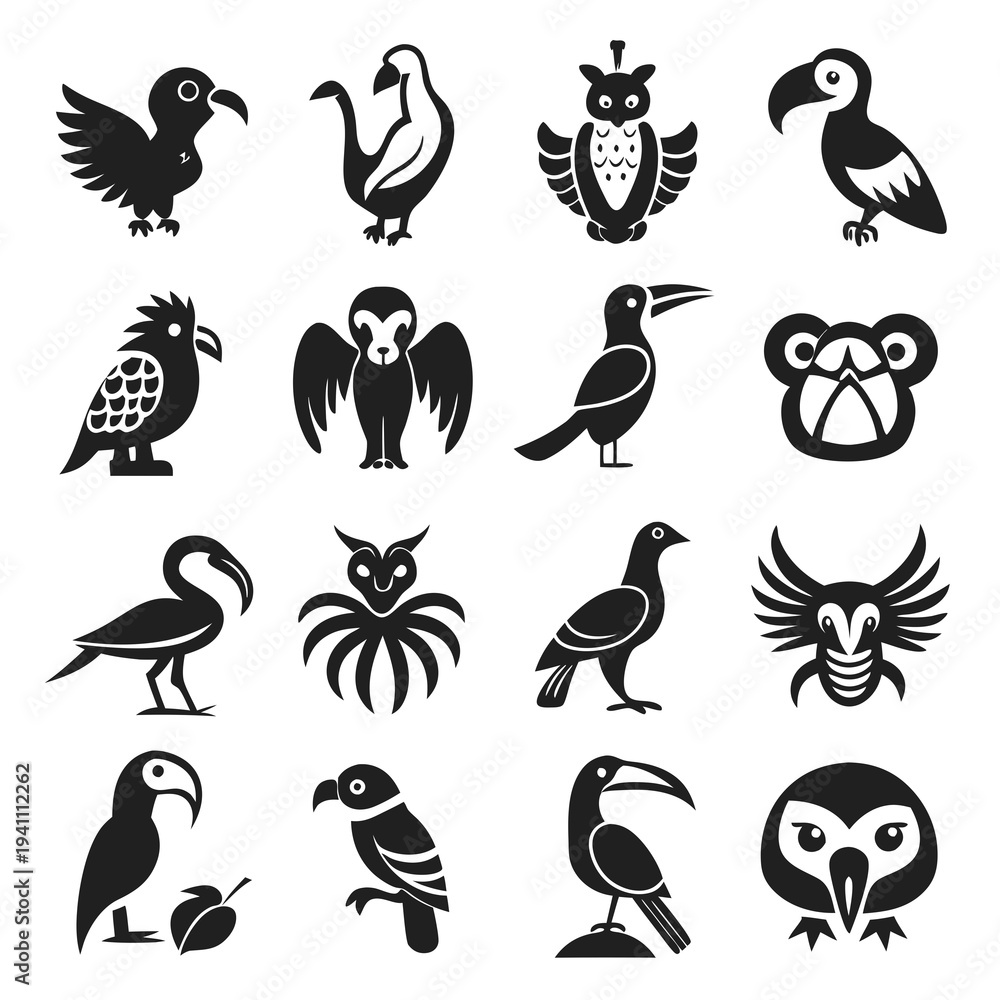 Naklejka premium Collection of various bird silhouettes in a flat design style