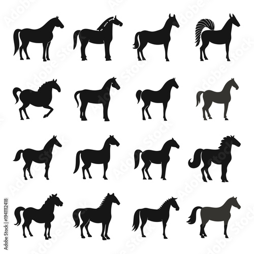Set of horse silhouettes in various poses, isolated vector
