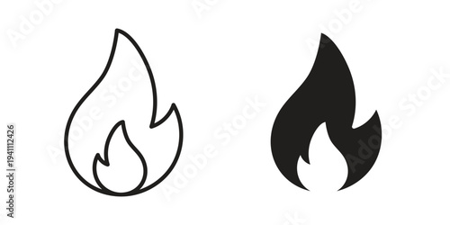 Fire icon, line pictogram on white.