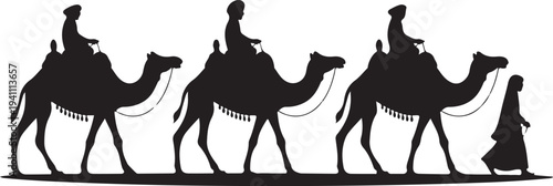 Three wise men camels silhouette vector illustration christmas nativity scene
