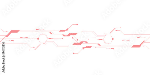 Vectors Abstract connecting red lines and dots. AIsolated abstract digital AI chip or semiconductor with circuit board wires and electronics components.