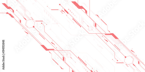 Vectors Abstract connecting red lines and dots. AIsolated abstract digital AI chip or semiconductor with circuit board wires and electronics components.