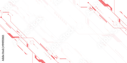 Vectors Abstract connecting red lines and dots. AIsolated abstract digital AI chip or semiconductor with circuit board wires and electronics components.