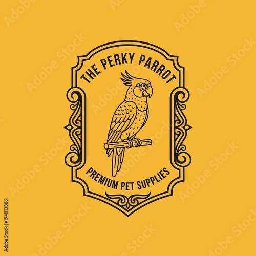 Parrot Logo the Perky Parrot Pet Supplies Emblem Vintage Style