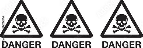 Triangle Danger Warning Sign Collection with Skull and Crossbones Symbol and Text