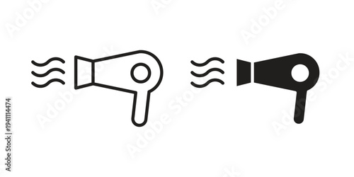 Hair dryer icon, line pictogram on white.