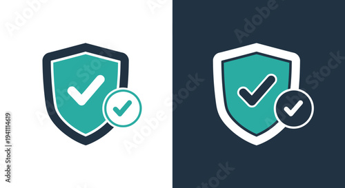 Modern vector graphic illustration of a security shield icon with checkmark for protection.