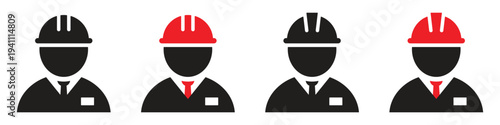 Silhouette of businessmen wearing different colored hard hats