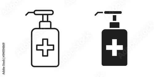 Hand sanitizer icon, line pictogram on white.