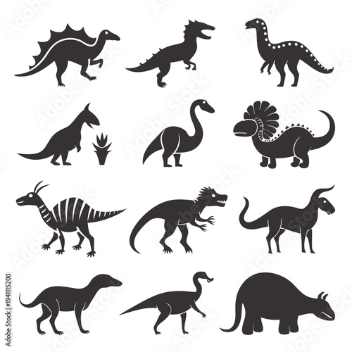Twelve dinosaur species shown in a variety of shapes