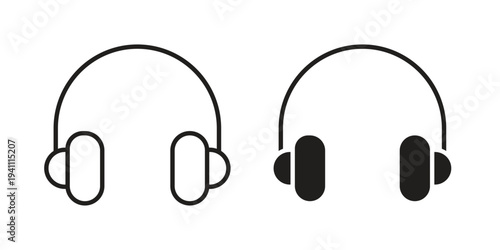 Headphones icon, line pictogram on white.