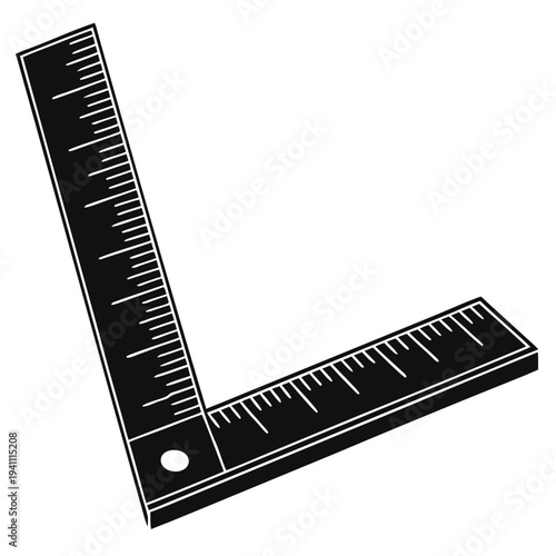 carpenter’s square icon, L-shaped ruler vector, woodworking tool icon, measurement ruler graphic, DIY tool illustration, construction ruler vector, black and white square ruler, drafting tool icon, mi