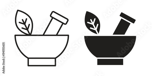 Herbal medicine icon, line pictogram on white.