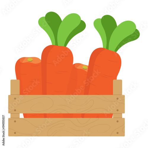 Carrots in Wooden Crate Illustration