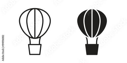Hot air balloon icon, line pictogram on white.