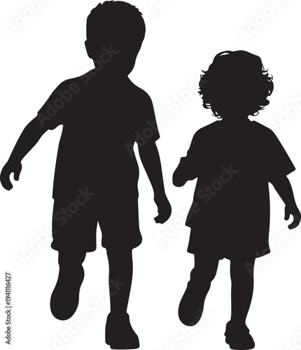 Two children silhouettes running