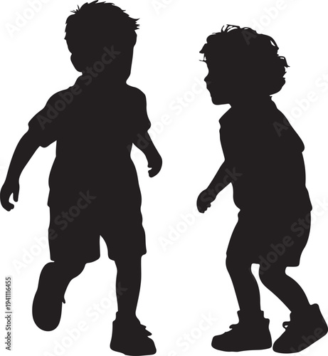 Two children silhouettes running