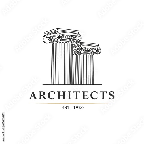 Architects Company Logo with Classic Ionic Columns and Establishment Year 1920