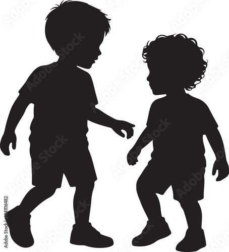 Two children silhouettes running