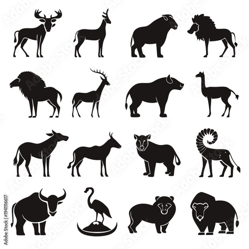 Diverse animal silhouettes in a bold graphic composition