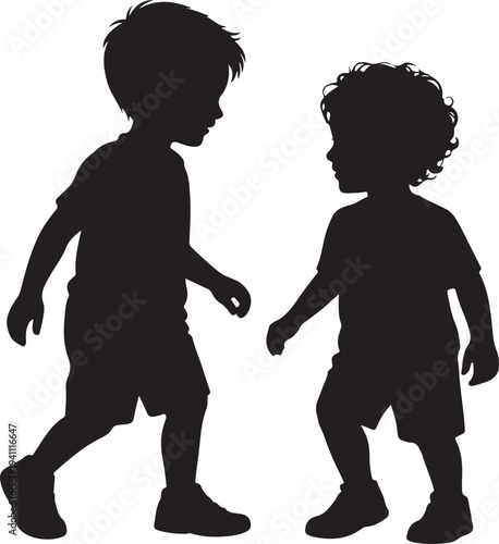 Two children silhouettes running