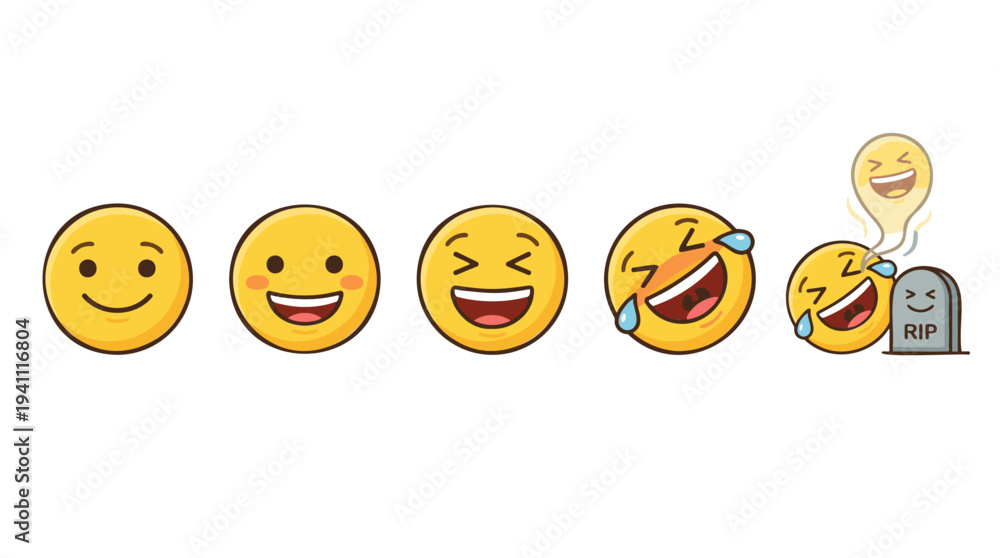 Naklejka premium Hilarious Laughter Emoji Evolution to Laughing to Death Concept