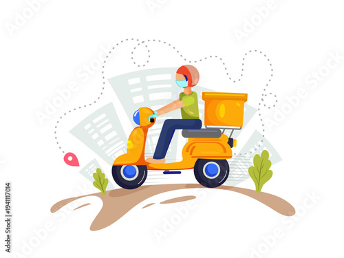 Courier Delivering Package With Mobile Map Location Pin for Contactless Pickup and Tracking