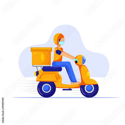 Courier Delivering Package With Mobile Map Location Pin for Contactless Pickup and Tracking