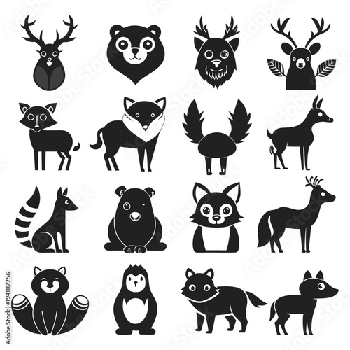 Black and white cartoon animal collection vector graphic resource